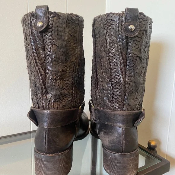 Stuart Weitzman Pimlico Womens Brown Lacquered Knit Mid Calf Boots - Picture 4 of 6